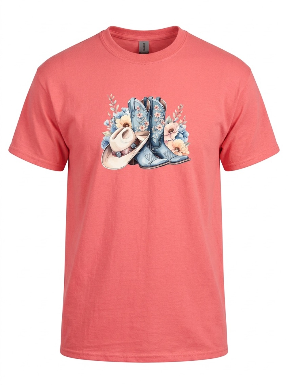 Women’s Coral Silk Premium Quality “ Cowgirl Boots and Hat” T-shirt Sz XL
